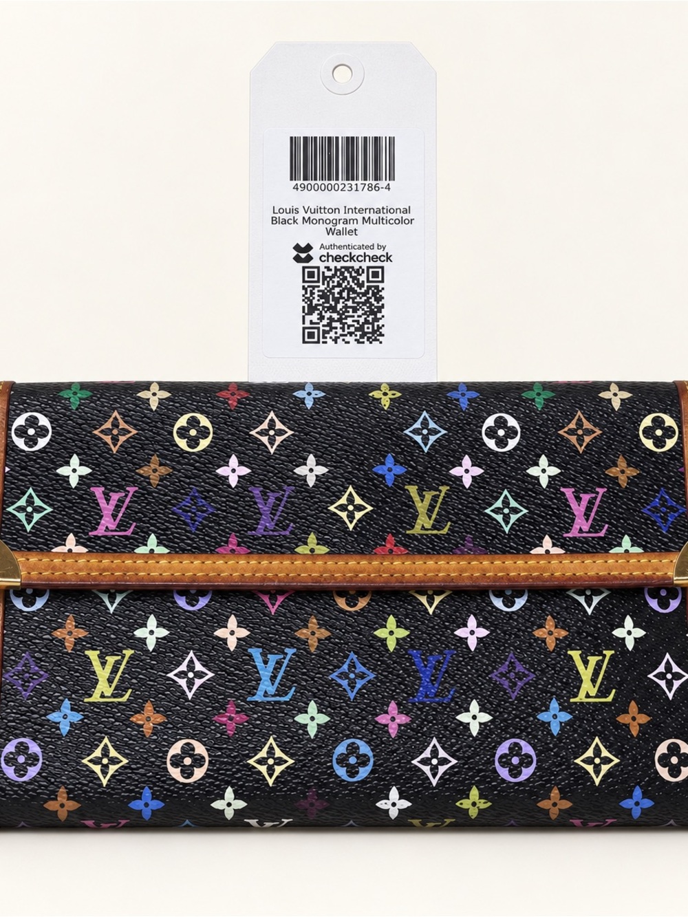 Louis Vuitton Black Multicolor Monogram Trifold Wallet with Brown Trim
